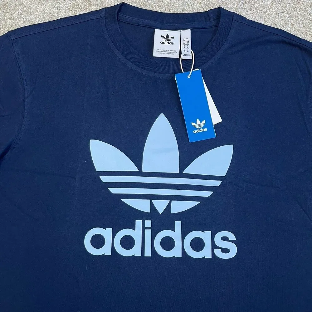 Adidas Originals Trefoil Logo Men's Casual T-Shirt Navy Blue Size M